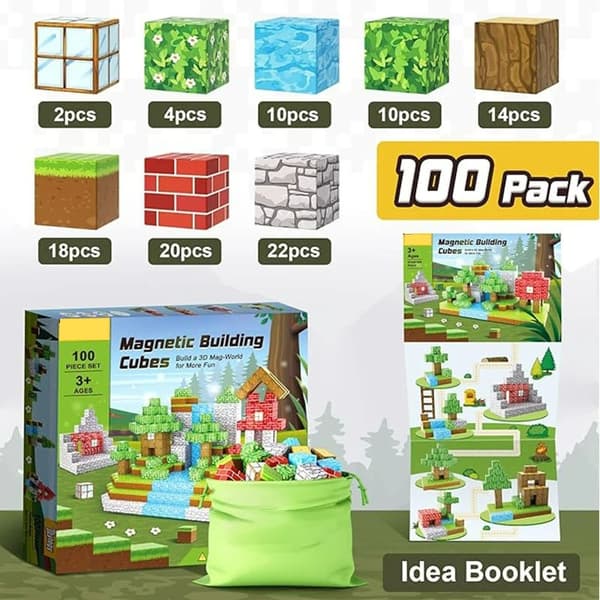 Magnetiska byggklossar för barn 3+ - STEM Montessori-leksak, DIY-modellpresent för pojkar och flickor random 100 pcs cube