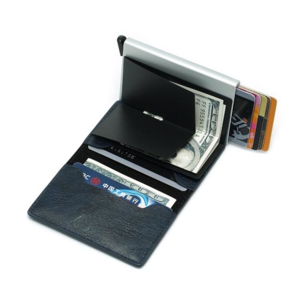 PopUp Smart card holder pushes forward 8 cards RFID-NFC Secure Brown Brun Utan Knapp