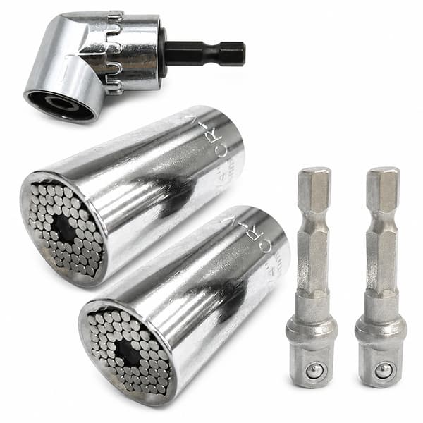 Multifunktionel 7 til 19 mm magisk topnøgle forlængerstang elektrisk håndboremaskine skrue 5 pcs silvery set
