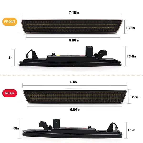 Til Dodge Challenger 2015 2016 2017 2018 2019 2020 2021 2022 2023 Automatisk forreste og bageste LED-sidemarkeringslygter 2pcs White Front