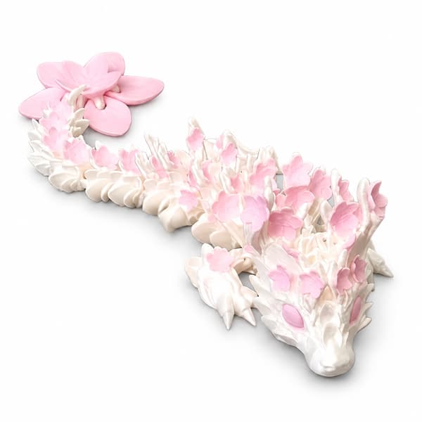 Sakura White Dragon 3D-printet legetøjsmodel - Jointed Mobile Animal Ornament Gift til samlere 1pcs 15cm