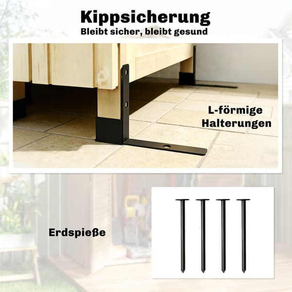 Trädgårdsskjul i trä, extra högt, med justerbart hyllplan, magnetisk dörr, galvaniserad takventilation