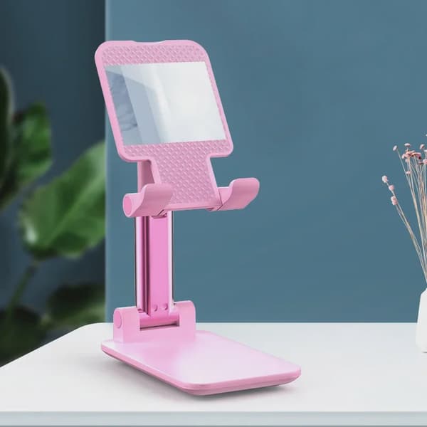 Justerbar universel mobiltelefon- og tabletholder til iPhone, iPad, Xiaomi skrivebordsbrug pink
