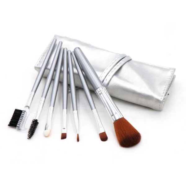 Make-up børster 7 dele med etui-4 farver Silver