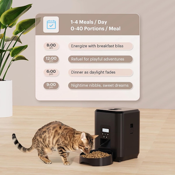 Smart foderautomat til kæledyr, automatisk foderautomat til katte, langsom fodermaskine til hunde med tidsindstillet kvantitativ automatisk foderdispe Black Button Feeder