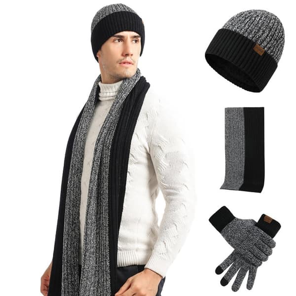 Unisex vintermössa, halsduk och handskar set - stickade ylletillbehör för par black Size One Size