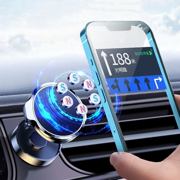 360° roterbar rund magnetisk bilhållare stark magnetfäste för iPhone Samsung Silver