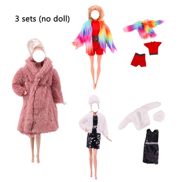 3 set/parti handgjorda modekläder för 11,5 tum/30 cm dockor vinterjacka tröja jacka klänning kläder docktillbehör leksaker Dot Pink