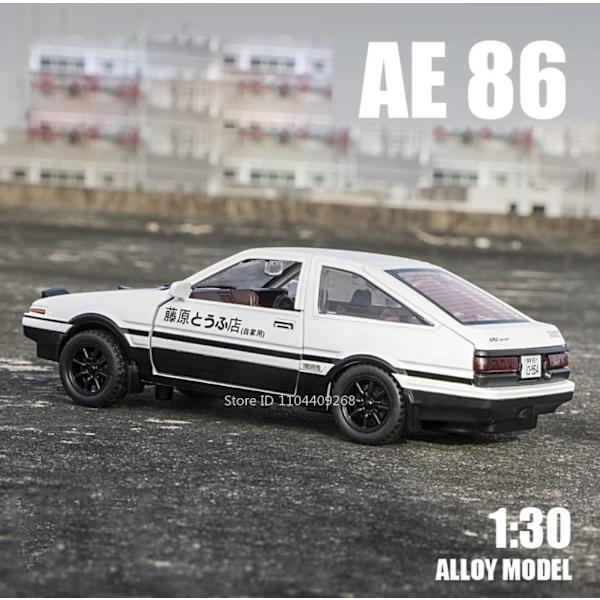 1:30 Skala Initial D AE86 Legetøjsbilmodel Legeringskarosseri Gummidæk Støddæmpning Pull Back Simuleringskøretøjer Drengefødselsdagsgave White
