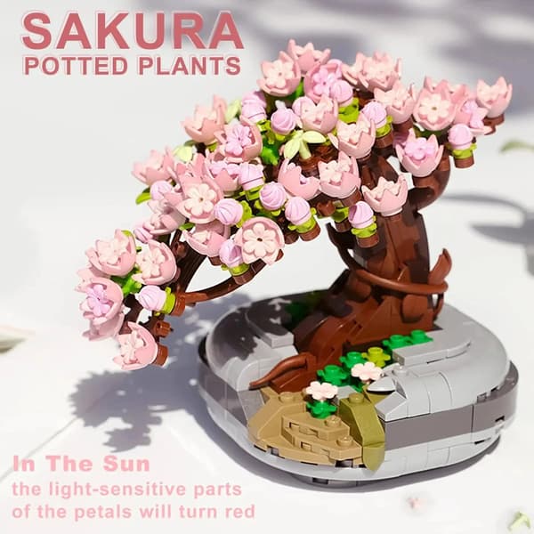 Bonsai byggstenar Cherry Blossom Tree Model - Krukblomma Heminredning Leksak för barn Presenter Sakura tree potted