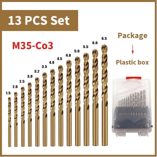 Koboltstål spiralbor M35 rustfrit stål værktøjssæt titan metalbor til metal rustfrit stål 13 pcs plastic box