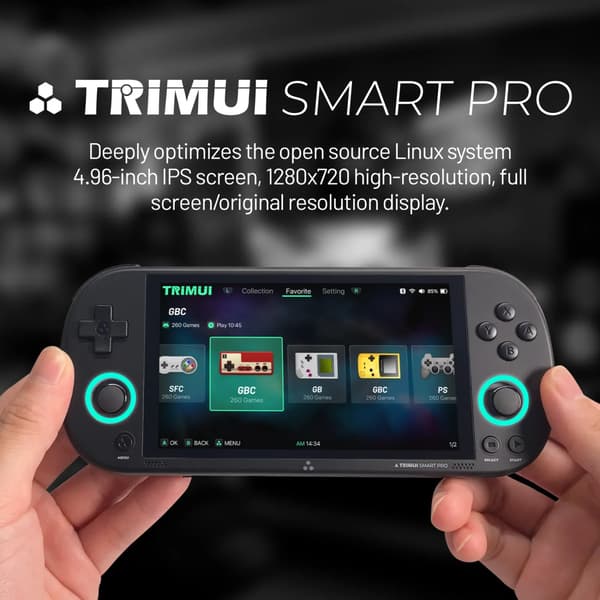 Trimui Smart Pro kädessä pidettävä pelikonsoli 4.96''IPS Screen Linux System Joystick RGB Lighting Trimui Black 128g