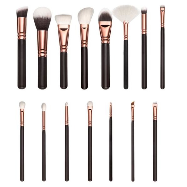 15 pcs Professional make-up brush with practical bag-Brown