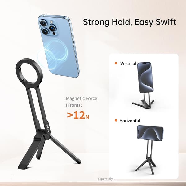Bärbart magnetiskt telefonstativ i legering, hopfällbart skrivbordsstativ med 3 magnetiska ringar för iPhone 14 15 16 Alloy Silver