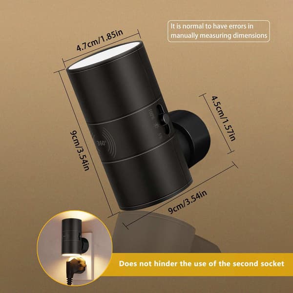 2-pack roterbar justerbar nattlampa (0-100 lm, 3000K) för trappa, korridor, sovrum