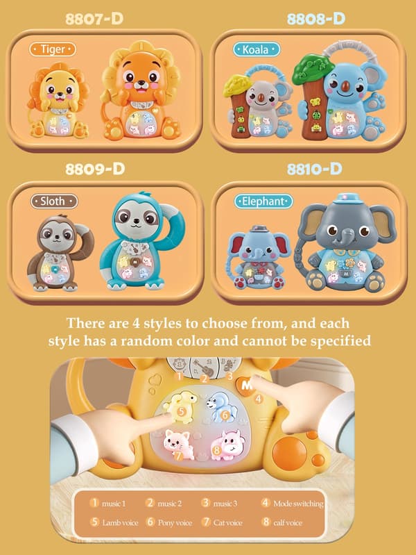 Cartoon Animal Keyboard Klaver til børn 3+, multi-mode lyde og lys, pædagogisk legetøj Light Grey