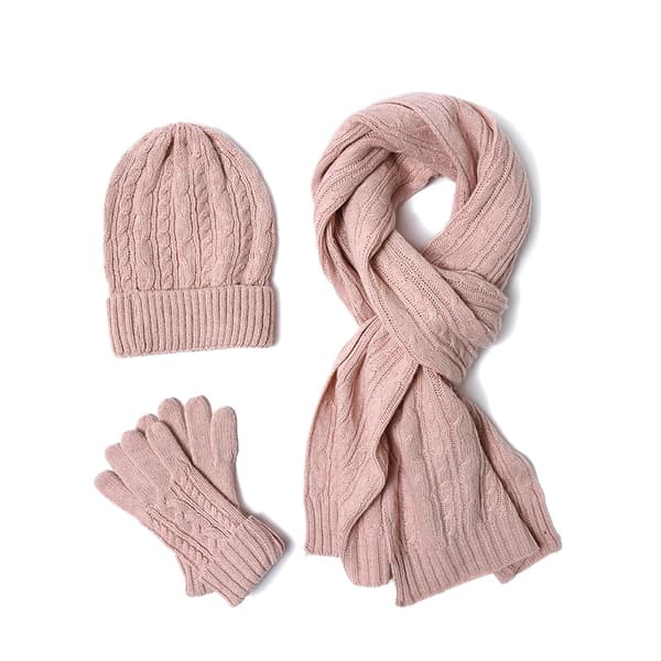 Dam Vinter 3PC stickad mössa Scarf Handskar Set - Varm ull Twist Cap & Pannband Present Pink Age Range >8Y