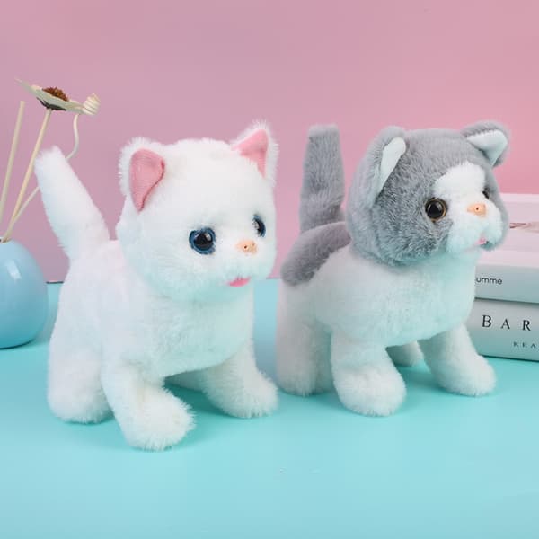 Interactive Walking Kitty plyschleksak - jamar, viftande svans, nickande huvud - perfekt present till barn Collared cat Yellow