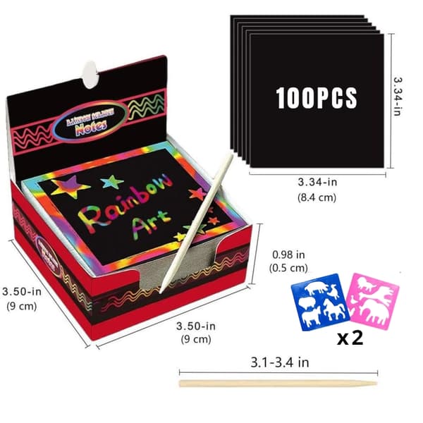 100 STK Rainbow Scratch Mini Notes Pappersblockskort med ritstencil Barn Barn Gör-det-själv Rita Målning Pedagogiska leksaker Presenter 100 Sheets