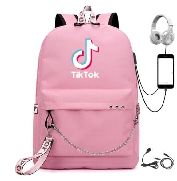 3 Colors TIK-TOK Backpack Waterproof School Bag USB Headphone Jack Black