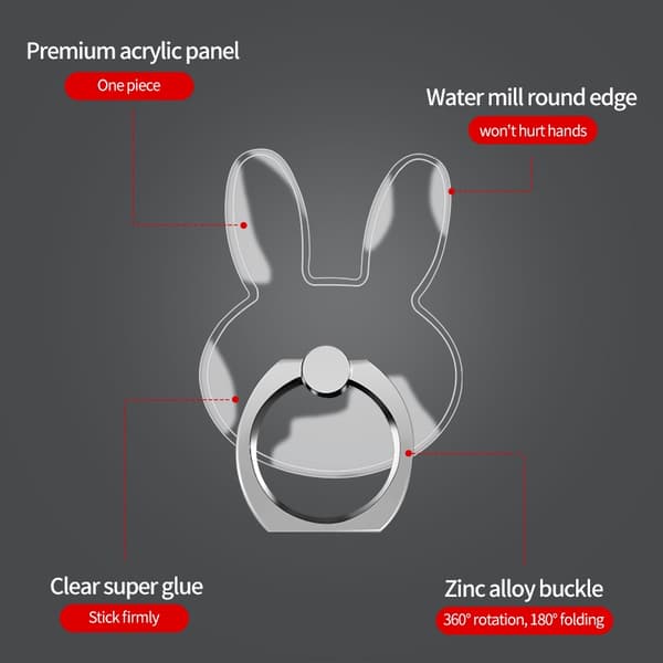 Transparent Fingerring Mobilholder Stativ til iPhone X Samsung Smartphone Bilmontering Love