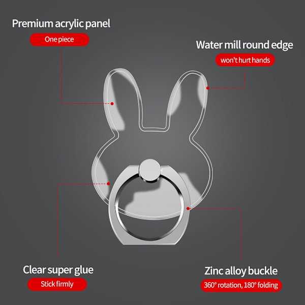 Transparent Fingerring Mobilholder Stativ til iPhone X Samsung Smartphone Bilmontering Rectangle