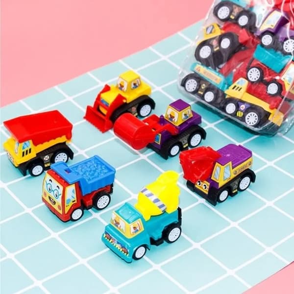 6/12 st Mini Inertial Pull Back Engineering Car Brandbil Set Barn Barn Tecknade Leksaker Födelsedagspresent 6pcs random