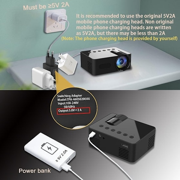 Mini WiFi -projektori 1080p Full HD - kannettava kotiteatteri- ja ulkoilmaelokuvaprojektori