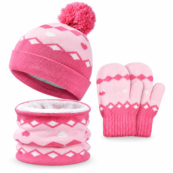 Børne 3-delt strik hat, tørklæde og handsker sæt - varmt, vindtæt vintertilbehør til drenge og piger SKY BLUE Size One size (1-6Y)