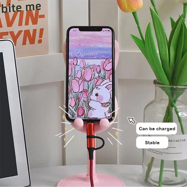 Pink justerbar kanintelefonholder til iPhone 13 14 Samsung Smartphone Blue