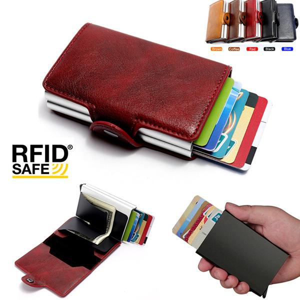 Card case Anti-theft with signal blocking RFID- Leather 5 Colors Black Svart PU Läder 12 kort