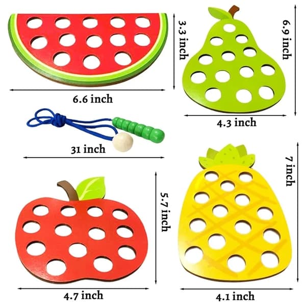 Träfruktsnörningsleksak för småbarn - finmotorik Träpusselaktivitet Presentset Combination 4PCS