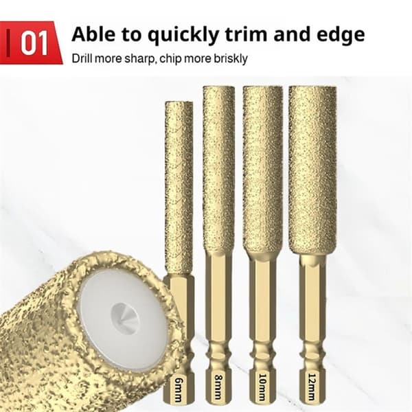 5-delte diamantloddede roterende kværne 6/8/10/12/14 mm sekskantbor med diamanthovedfræser 5 pcs  Hex shank
