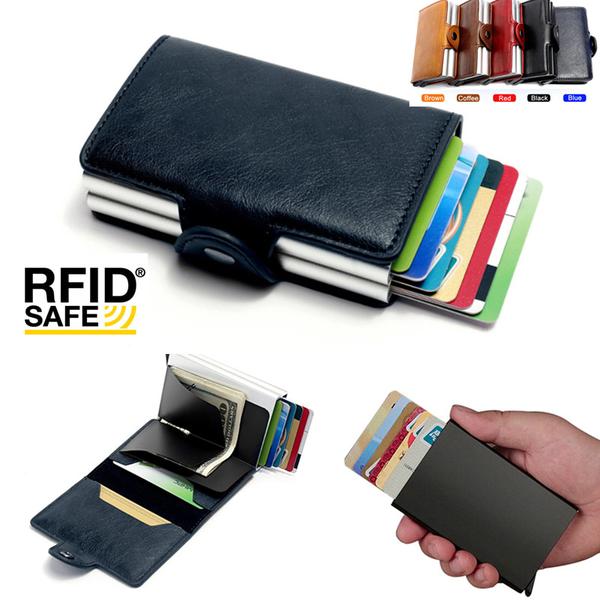 Kortetui Tyverisikring med signalblokerende RFID- Læder 5 farver Black Svart PU Läder 12 kort