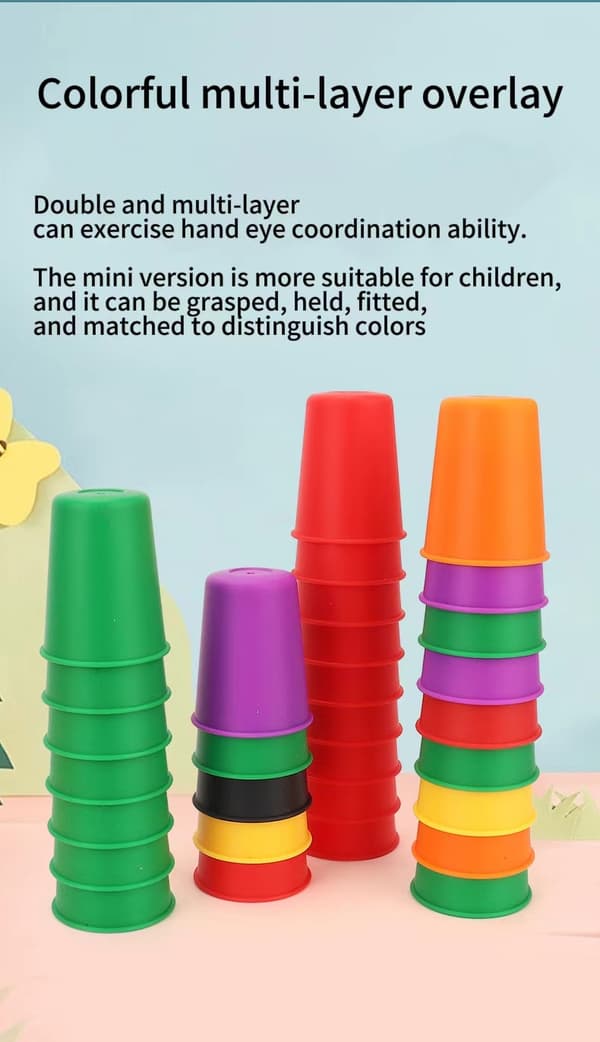 Montessori Mini Stack Cup -peli – opettavainen värikognitio- ja logiikkaharjoittelu lapsille Multicolour