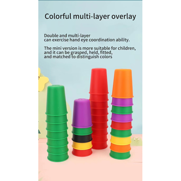 Montessori Mini Stack Cup Spil - Pædagogisk farvekognition og logiktræning for børn Multicolour