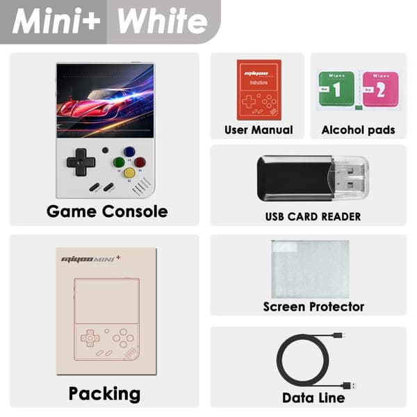 MIYOO Mini Plus bærbar Retro håndholdt spilkonsol V2 Mini+ IPS-skærm Klassisk videospilkonsol Linux-system børnegave White No Card(0 Games)