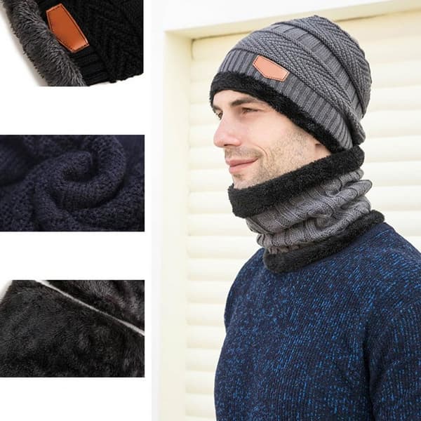 Varm Slouchy Beanie & Tørklæde sæt til mænd og kvinder - vinterhue, handsker og touch screen handsker Red