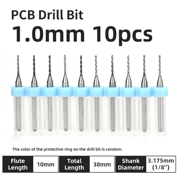LUFEICNC 10-delars 0,1-3,175 mm kretskortsborr Mikroborr 1/8" fast skaft Kretskort Mini PCB 2.4 mm 10 pcs