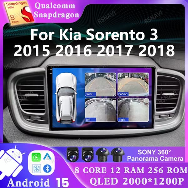 Android 15 Bilradio För Kia Sorento 3 2015 2016 2017 2018 Multimedia BT GPS 5G WIFI Navigation 4G 2K 8G-256G CAM DVR