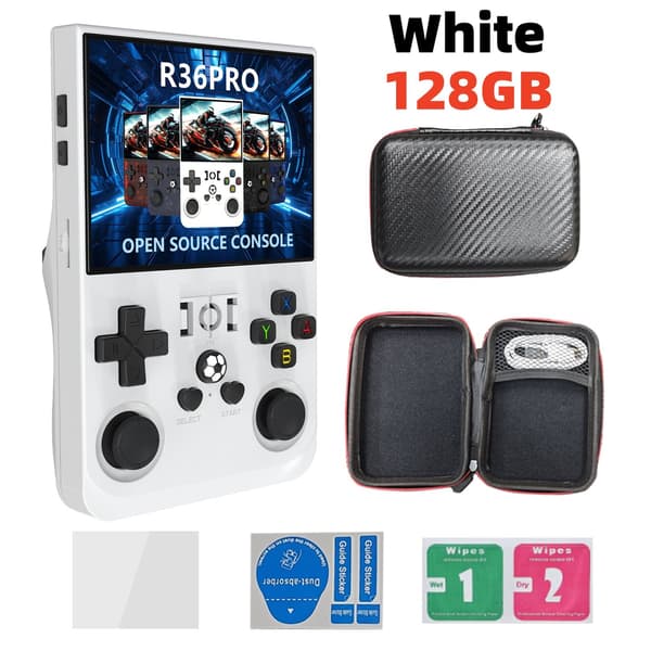Open Source R36 PRO Retro håndholdt videospilkonsol Linux System 3,5 tommer IPS-skærm Bærbar lommevideoafspiller 128 GB spil White 128GB