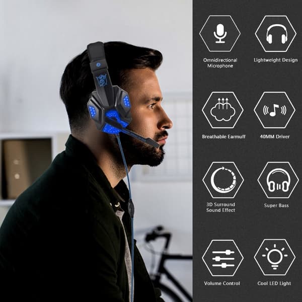 Nye professionelle kablede gaminghovedtelefoner med mikrofon LED-lys til computer PS4 PS5 Xbox bas stereo pc gamingheadset gaver Black Blue