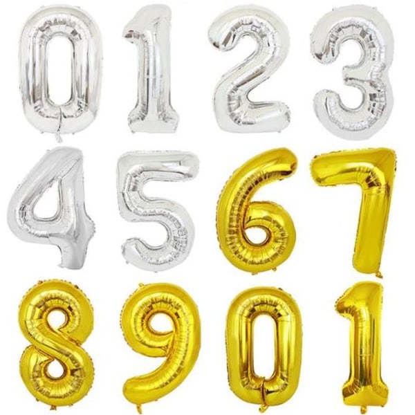 90CM NUMBER BALLOON GOLD and Silver METALLIC Gold Guld-9