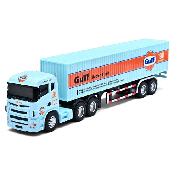 1:64 Lille trailercontainerlastbil Gulf-version Simulering legeringsbilmodel ornamentlegetøj Saml drengelegetøj gaver With Box3