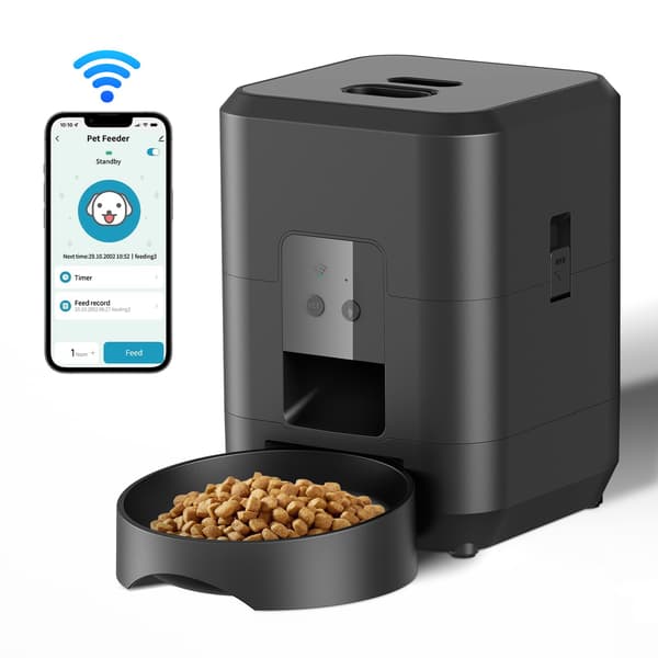 Smart foderautomat til kæledyr, automatisk foderautomat til katte, langsom fodermaskine til hunde med tidsindstillet kvantitativ automatisk foderdispe White WIFI Feeder