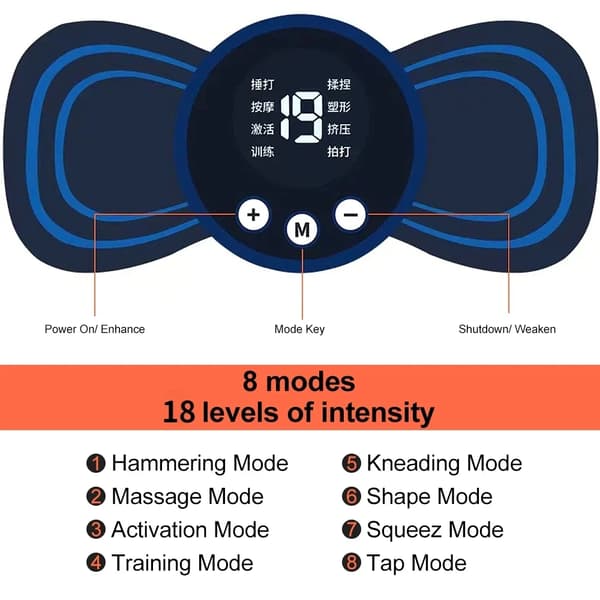 EMS Nack Massager Mini Cervikal Rygg Muskel Smärtstillande Patch Massageador Stimulator Matta Bärbar Ben Kropp Hälsovårdsverktyg C564-remote control