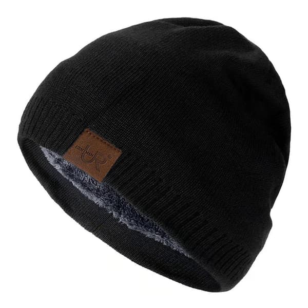 Unisex URGENTMAN vintermössa med pälsfoder - varm stickad mössa för män och kvinnor utomhussporter Black Size 54cm-60cm