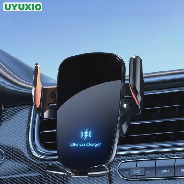 UYUXIO Trådløs Hurtigopladende Bilholder Luftventilklemme til iPhone 13-16 & Samsung Android Black