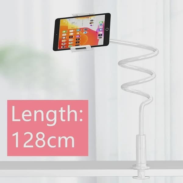 128 cm 360° fleksibel telefonholder stativ klemmemontering til iPhone Samsung 3,5-6,7" enheder White-Tab128cm