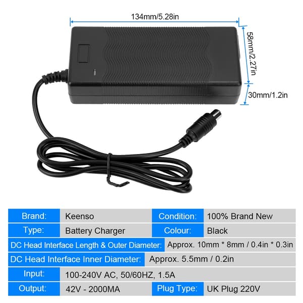 42V 2A reserveladeradapter til Xiaomi elektrisk løbehjulsbatteri EU Plug